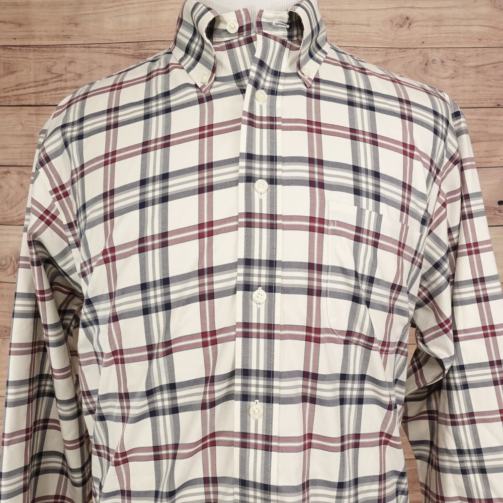 Brooks Brothers Button Down Shirt Mens L White Plaid Madison Fit Cotton 11619
